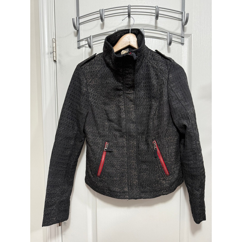 We The Free People Charcoal Grey Textured Pop Moto Jacket SZ 8 leopard bikercore